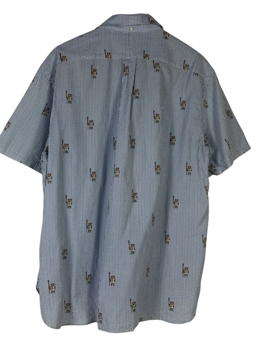 Ralph Lauren Classic Fit Striped Seersucker Boating Bear Shirt Mens XL Blue